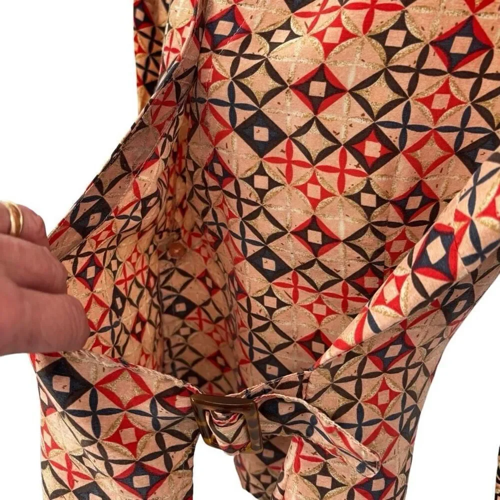 S.L.B. 100% Silk‎ Wrap Blouse Brown/Tan/Orange Size 10